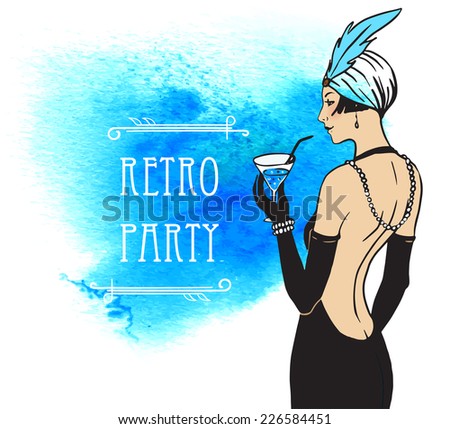 Flapper girl: Retro party invitation design. Vector illustration. 