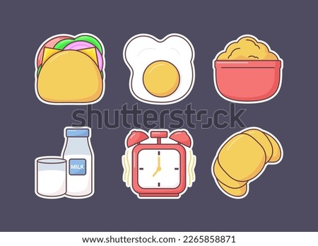 morning time sticker with breakfast concept. icon vector flat style design with outline