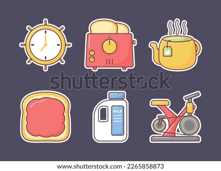 sticker with morning time concept. icon vector flat style design with outline