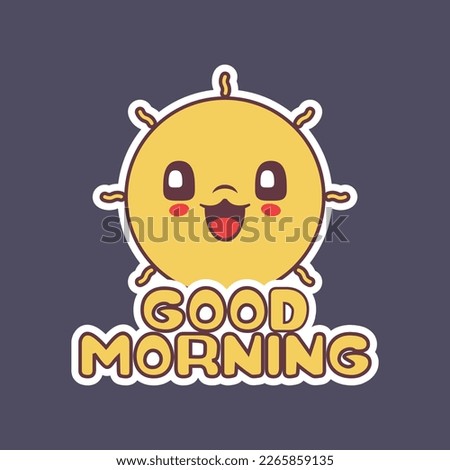 good morning sticker with sun cartoon object. icon vector flat style design with outline