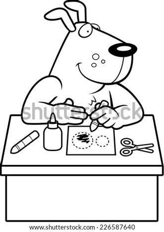 A cartoon illustration of a dog doing arts and crafts.