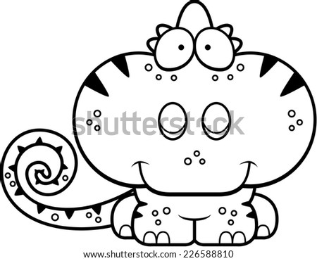 A cartoon illustration of a chameleon happy and smiling.