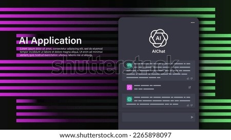 Smartphone with ai app on neon colored stripes background. AI technology background. Abstract modern digital background. artificial intelligence technologies Royalty-Free Stock Photo #2265898097