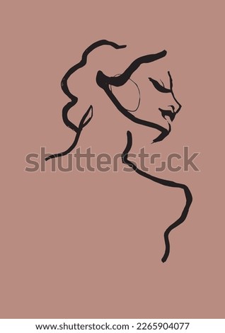 Freehand sketch of a beautiful woman. Brush painted woman's portrait. Elegant minimalist portrait. Female face contour. Hand drawn vector female. Line art. Woman drawn with one line.
