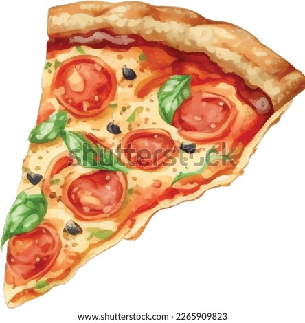 Piece of pizza watercolor drawing vector illustration