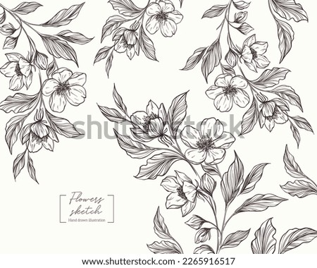 Branches of apple blossoms. Floral apple and cherry flowers. Flower hand drawn background. Vintage botanical flowers in engraved style. Flower composition for wedding invitations, greeting card Royalty-Free Stock Photo #2265916517