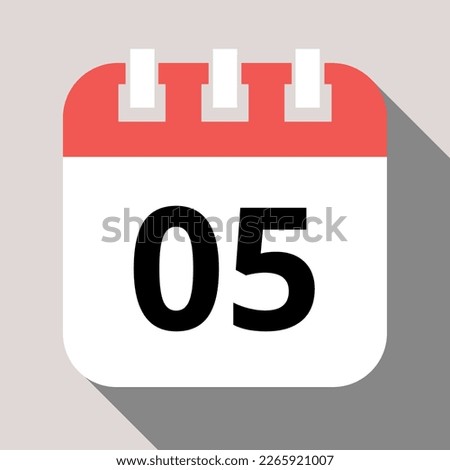 Calendar flat icon with vector shadow, agenda with important day marking day 05.