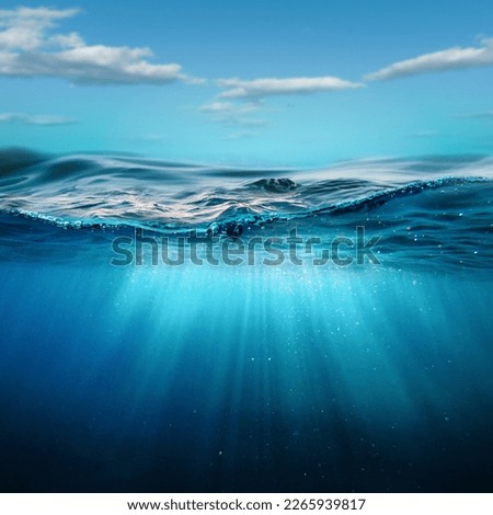 Deep underwater, abstract marine background. Tranquil view Royalty-Free Stock Photo #2265939817