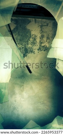 Upstart unfigured glass and concrete (windows smashing). Modern cubic Abstractionism (orthogonality in object art) artistic endeavour, nogging art Royalty-Free Stock Photo #2265953377