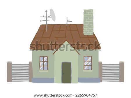 House clip art. Home facade with doors, windows, fence. Lovely residential building. Modern flat vector illustration isolated on white.