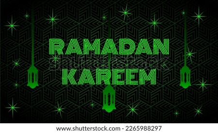 Green ramadan kareem typography on black background with lantern icon design vector illustration
