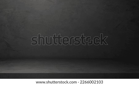 Empty Dark Cement Wall room studio Backgrounds and Floor concrete rough shelf well Material montage display Product Background and text present on free space Backdrop