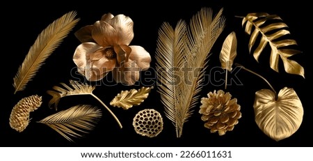 Tropical leaves gold and black, can be used as background(Monstera,palm,coconut)fern,clipping path