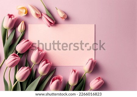 Flowers creative composition. Mother woman day. Bouquet of pink tulips flower on pastel pink background. mock up. top view, copy space. top. flat lay