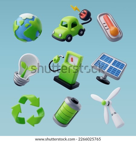 3d Vector Green Energy icon set, Green Energy, Clean Energy, Environmental Alternative Energy Concept. Eps 10 Vector.