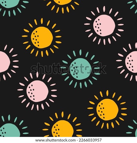 Seamless pattern with colorful sun and black background