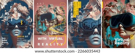 VR glasses. Posters in the style of fashion photography. Set of vector illustrations. Typography poster design and vectorized 3D illustrations on the background. Royalty-Free Stock Photo #2266035443