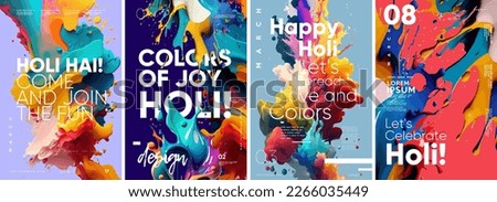 Holi, great design for any purposes. Happy festive background. Set of vector illustrations. Festive banner. Typography design and vectorized 3D illustrations on the background. Royalty-Free Stock Photo #2266035449