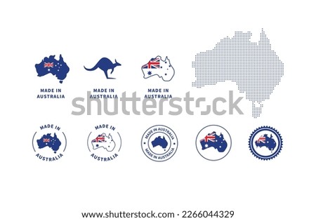 Made in Australia Color Vector Icon Set - Australian-Made Badge Symbols and Australia Outline Icon Pack. Royalty-Free Stock Photo #2266044329