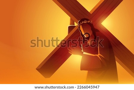 Biblical vector illustration series, Jesus carrying his cross
