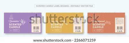 Candle Label Design Template Pastel Colors, Minimalist Scented Candle Label Packaging Design, Jar Label, Lavender Candle, Vanilla Candle, Sandalwood Fragrance Label Sticker Illustration Royalty-Free Stock Photo #2266071259