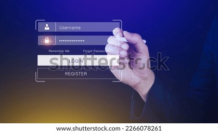 cyber security and Security password login online concept Hands typing and entering username and password of social media, login with online bank account, data protection hacker