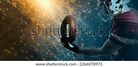 American football player banner. Template for a sports magazine, website, outdoor advertisement with copy space. Mockup for betting ads. Royalty-Free Stock Photo #2266078973