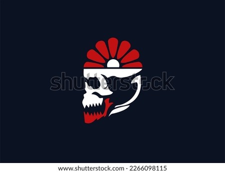 Skull head with indian headdress vector logo design template.
