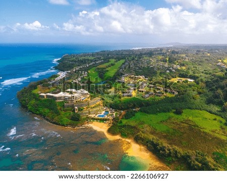 Aerial view of Princeville in Kauai Hawaii USA Royalty-Free Stock Photo #2266106927