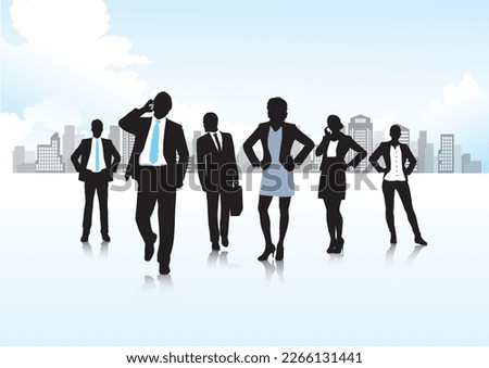 Silhouettes of various business men and women.