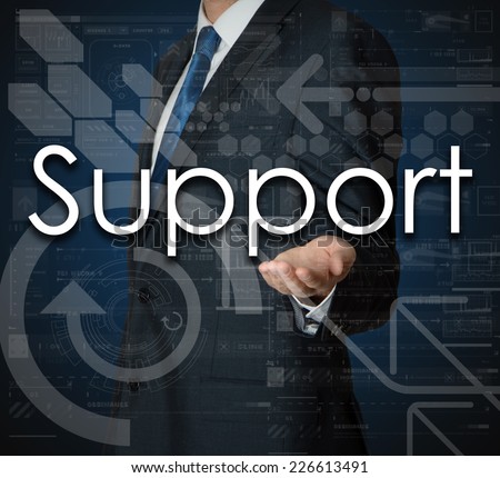 businessman presenting Support text, graphs and diagrams 