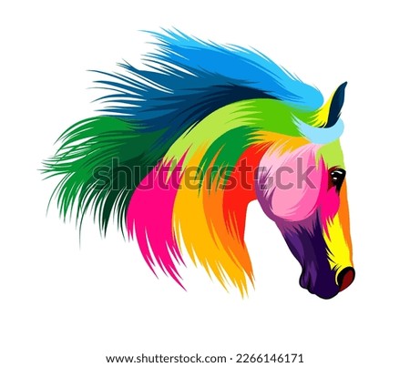 Abstract horse head portrait from multicolored paints. Colored drawing. Vector illustration of paints Royalty-Free Stock Photo #2266146171