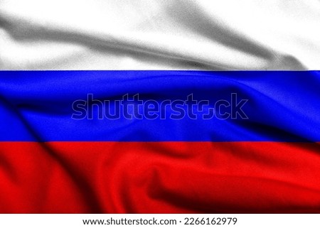 Realistic 3D flag of Russia with satin fabric texture.