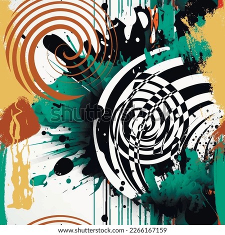 Colorful artistic brush strokes dirty seamless pattern. Hand drawn modern nessy paint ornament with doodles, splashes, splatters, stripes, spirals, circles. Vector urban beautiful bright background. Royalty-Free Stock Photo #2266167159
