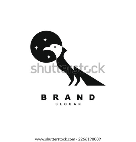 Negative space bird logo with moon and star design vector