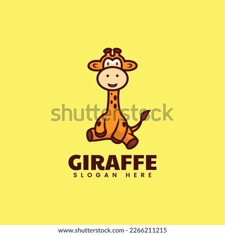 Vector Logo Illustration Giraffe Simple Mascot Style.
