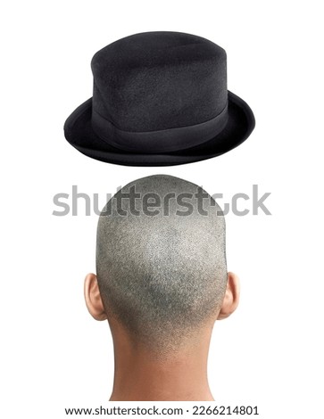 Man with hat view from back on white background