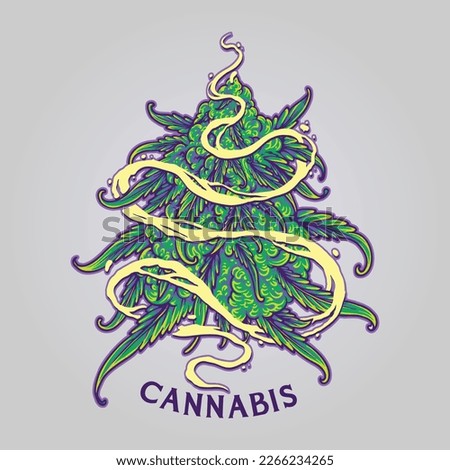Cannabis smoke effect swirls with weed leaf plant logo cartoon illustration vector illustrations for your work logo, merchandise t-shirt, stickers and label designs, poster, greeting cards advertising