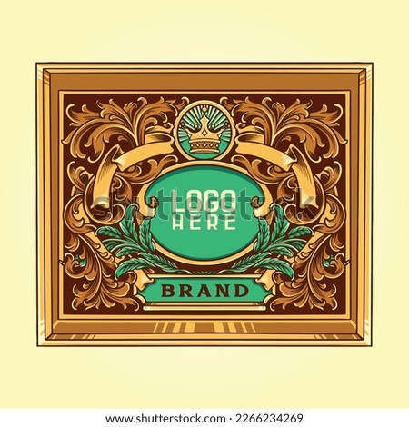 Gold badge frame vintage floral ornament logo illustration vector illustrations for your work logo, merchandise t-shirt, stickers and label designs, poster, greeting cards advertising business company