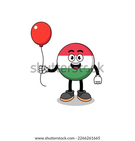 Cartoon of hungary flag holding a balloon , character design