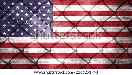 Double exposure of creepy American flag. Basemap or background use. Double exposure creative hologram. Royalty-Free Stock Photo #2266291943