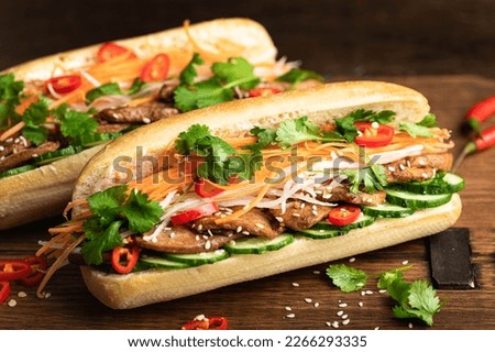 Banh mi, vietnamese sandwich, selective focus Royalty-Free Stock Photo #2266293335