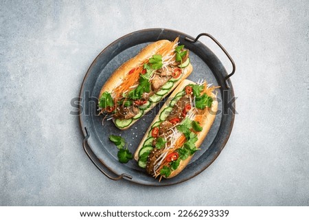 Sandwich Banh mi, vietnamese food, top view Royalty-Free Stock Photo #2266293339
