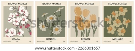 Set of Abstract posters Flower Market print vector