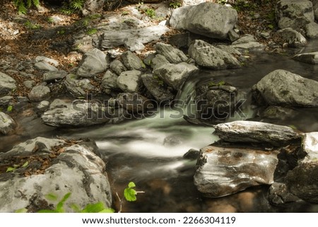 A picture of river water passing between rocks