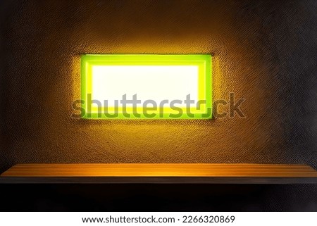 Bright yellow rectangle neon frame at the wall backdrop and background.
