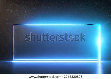 Bright blue rectangle standing neon light backdrop and background.