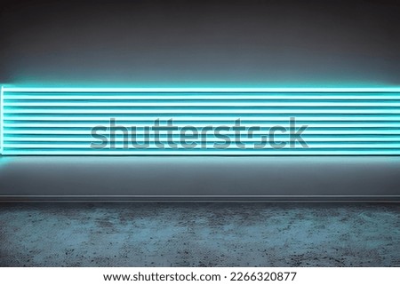 Bright blue rectangle neon at the wall backdrop and background.