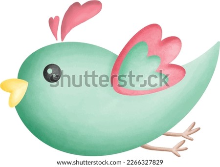 Lime Green Love Bird Cute Watercolor Clipart PNG. Paris In Love collection with lovely green bird for romantic design element, love art, wedding watercolor illustration.