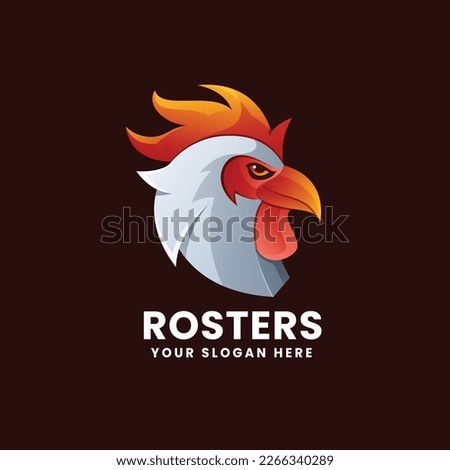 Rooster Gradient Logo, Chicken Head Vector Template